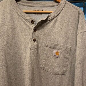 Carhartt Henley Men 2XL Tall Gray Long Sleeve Logo Pocket Relaxed Comfort